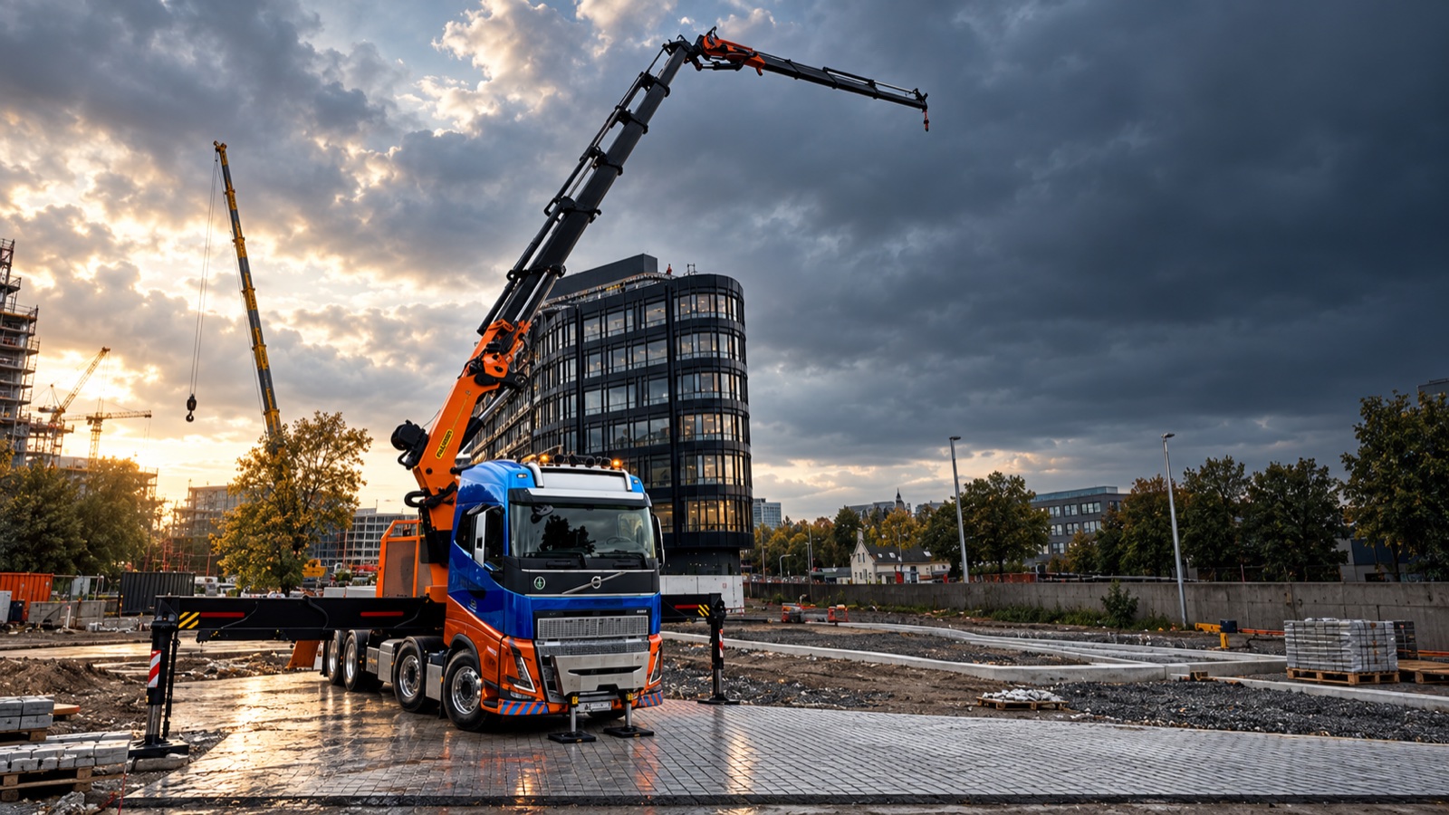 Volvo 8×4 Palfinger 110002 SH + Fly-Jib P170 při práci